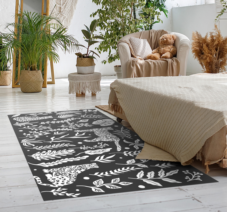 Vinyl Teppich Natur monstera und leoparden - TenStickers