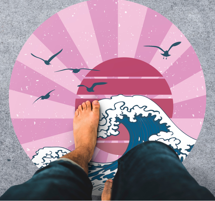 Vinyl Teppich geometrisch kanagawa rosa welle - TenStickers