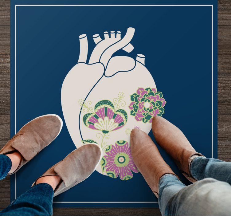 Vinyl Teppich nordisch herz blumenmuster - TenStickers