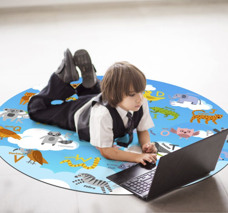 Vinyl Teppich Schlafzimmer rundes Alphabetdesign mit Tieren - TenStickers