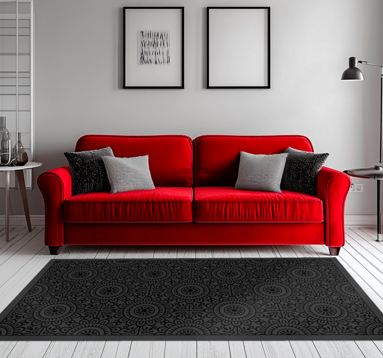 Vinyl Teppich schwarze Mandala-Blumen - TenStickers