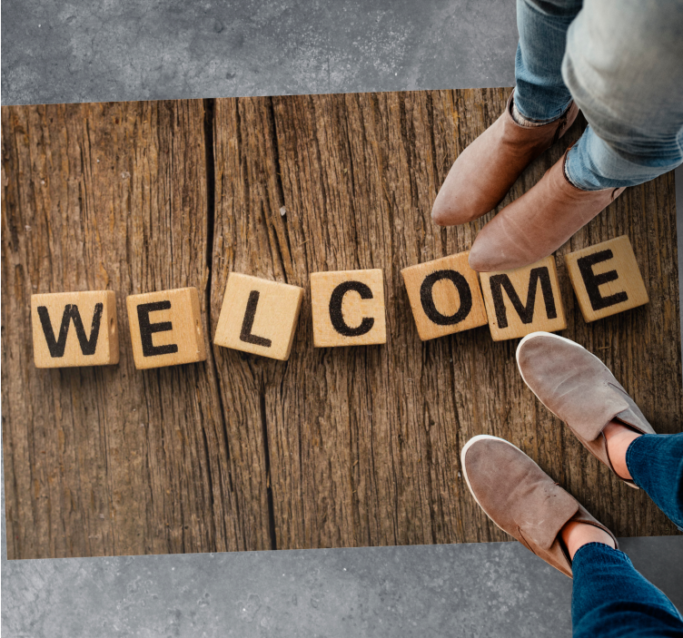 Vinyl Teppich Spruch hölzernes alphabet willkommen - TenStickers