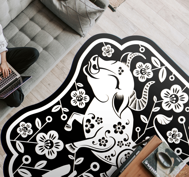 Vinyl Teppich Tiere eleganter floraler stier - TenStickers