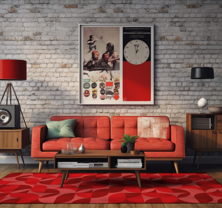 Vinyl Teppich Wohnzimmer Retro Muster rot - TenStickers