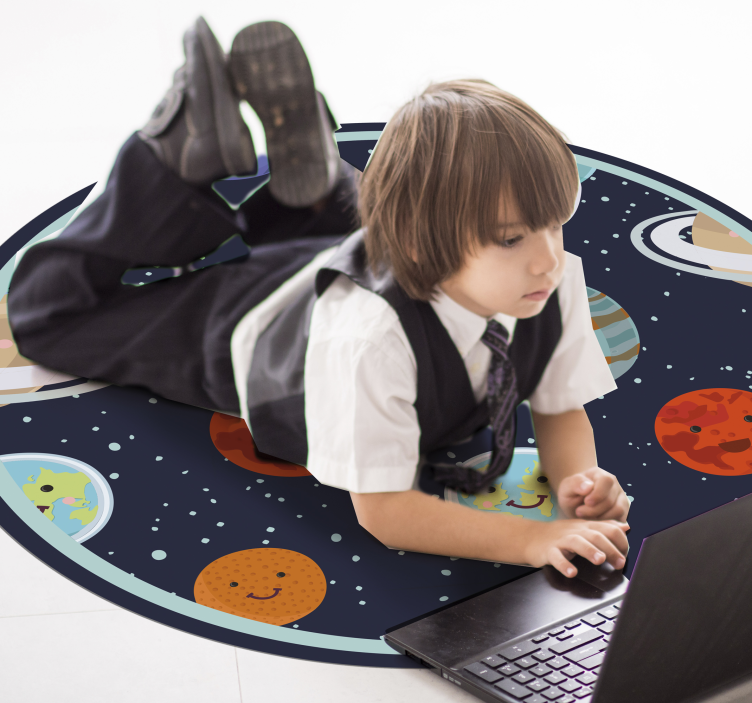Vinyl Teppich für Kinder smiling Planets Circle - TenStickers
