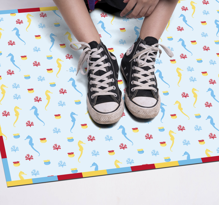 Vinyl Teppich Bad seepferdchen blaues design - TenStickers