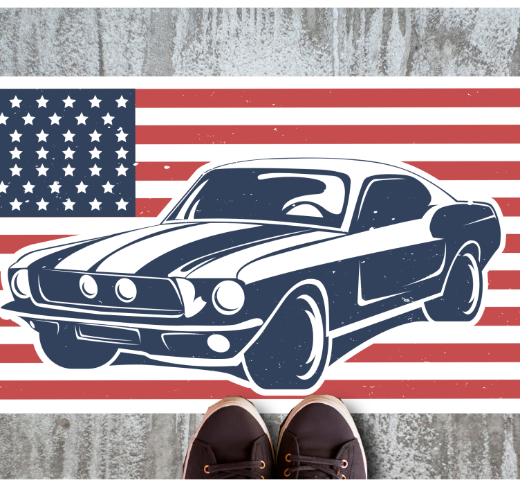 Vinyl Teppich Jugendzimmer us-flagge und auto - TenStickers