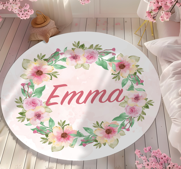 Vinyl Teppich mit Namen Blumenkranz - TenStickers