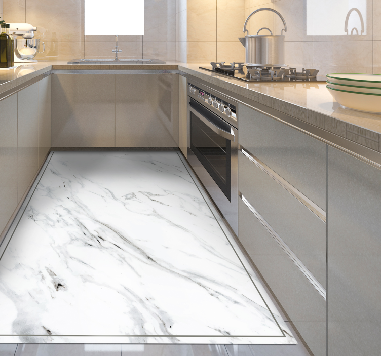 Vinyl teppich küche weißer mamor - TenStickers