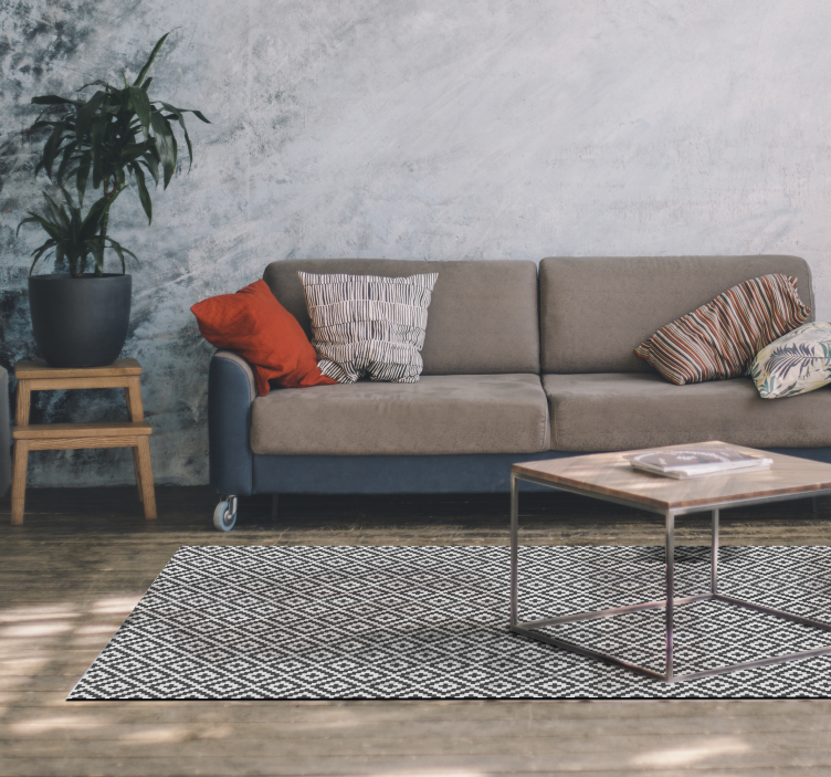 Vinyl Teppich Wohnzimmer geometrisches Schwarz-Weiß-Design - TenStickers