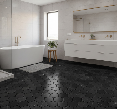 Vinyl teppich bad hexagon schwarz - TenStickers