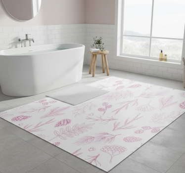 Vinyl teppich bad in weiß mit rosa kieferndesign - TenStickers