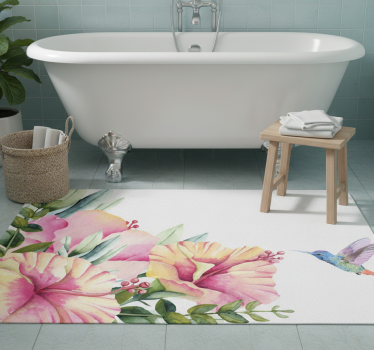 Vinyl teppich bad mit blumen und kolibri - TenStickers