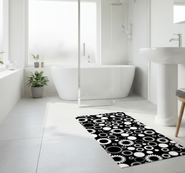 Vinyl teppich bad mit schwarz-weißen sonnenblumen - TenStickers