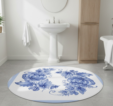 Vinyl teppich bad mit weiß-blauem horezu ornament - TenStickers