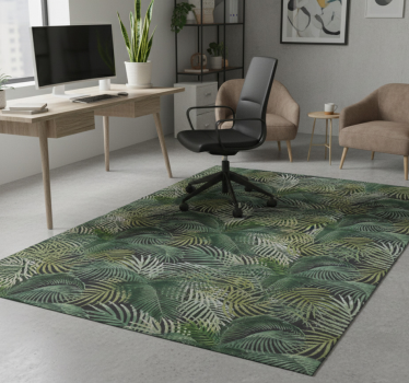 Vinyl teppich büro mit grünen palmenblättern - TenStickers