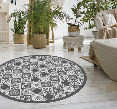 Runder Vinyl Teppich mit grauen Vintage Fliesen - TenStickers