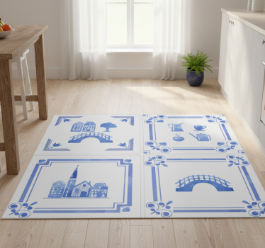 Vinyl teppich küche delftware niederländische häuser - TenStickers