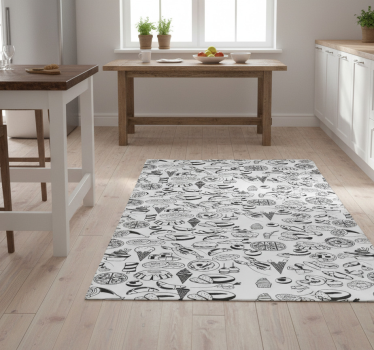 Vinyl teppich küche mit essensdoodle-muster - TenStickers