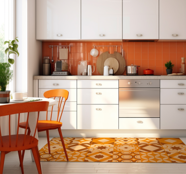 Rustikale orangene Fliesen Vinyl Teppich Küche - TenStickers