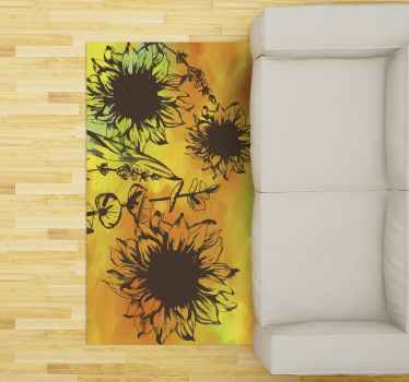 Vinyl Teppich Blumen sonnenblumenskizze - TenStickers