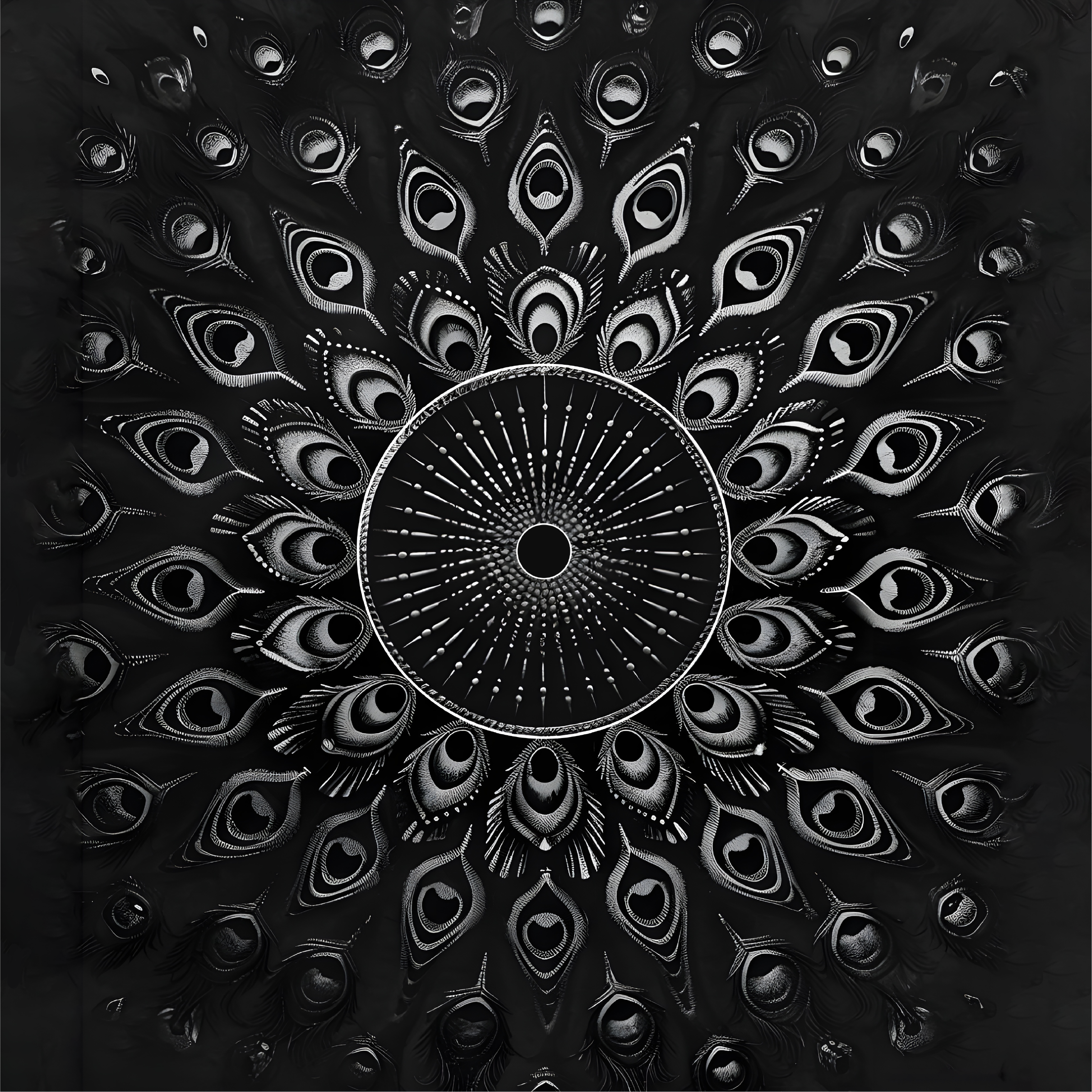 Vinyl Teppich schwarz Pfauenfedern - TenStickers