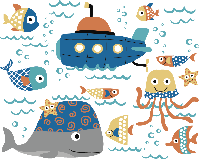 Vinyl teppich tiere mit blauen maritimen motiven - TenStickers
