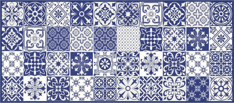 Vinyl teppich küche cobalt porzellan collage - TenStickers