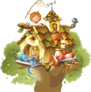 Vinyl teppich tiere hausbaum - TenStickers