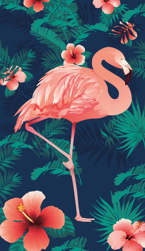 Vinyl teppich tiere mit tropischen pinken flamingos - TenStickers