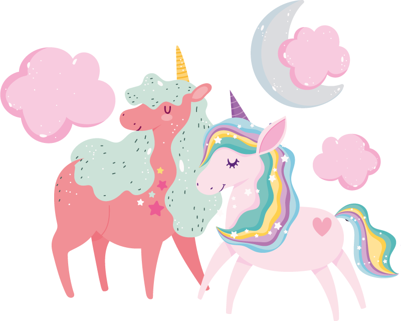 Vinyl teppich tiere kleines einhorn mit stute - TenStickers