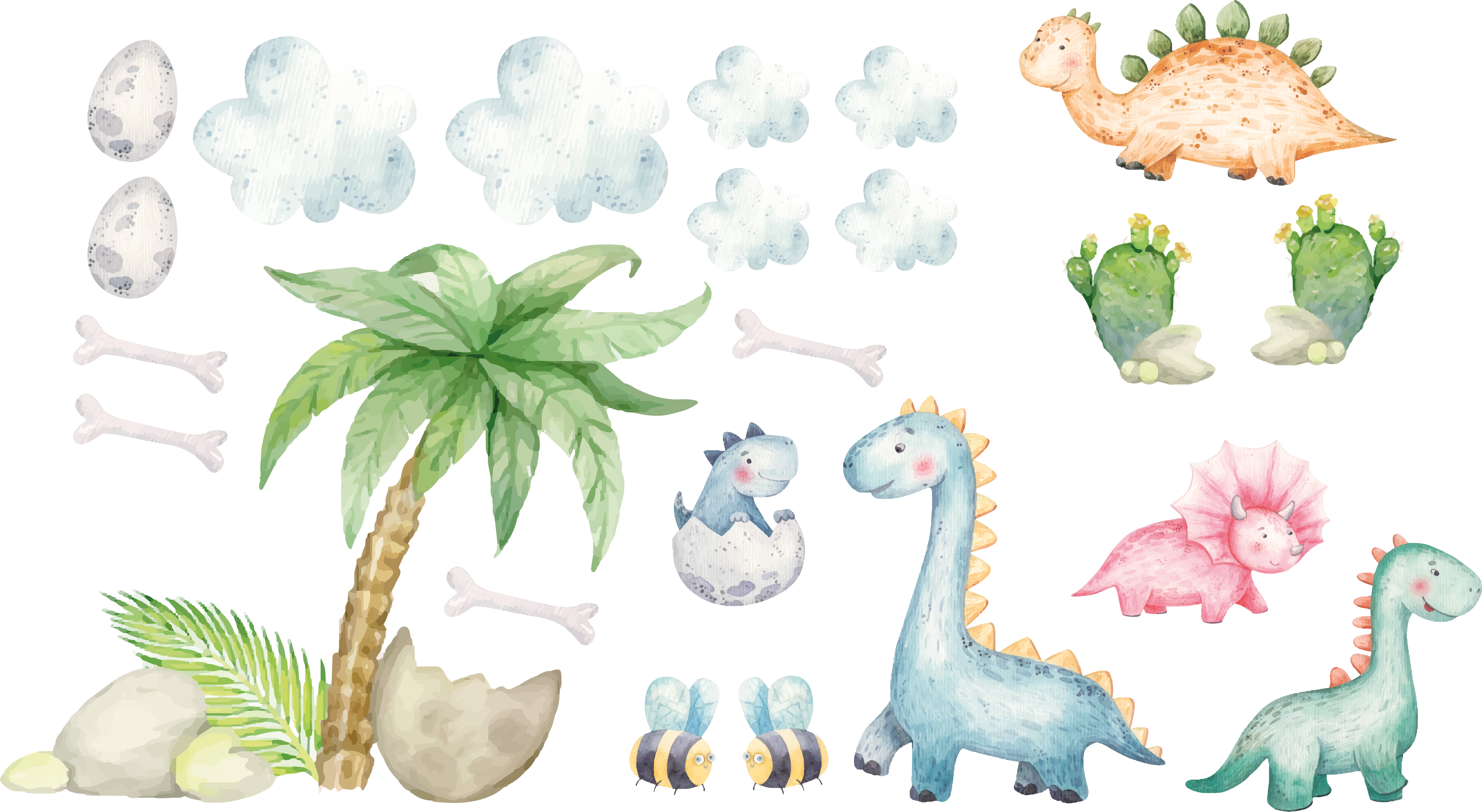 Vinyl teppich tiere mit niedlichen aquarell-dinos - TenStickers