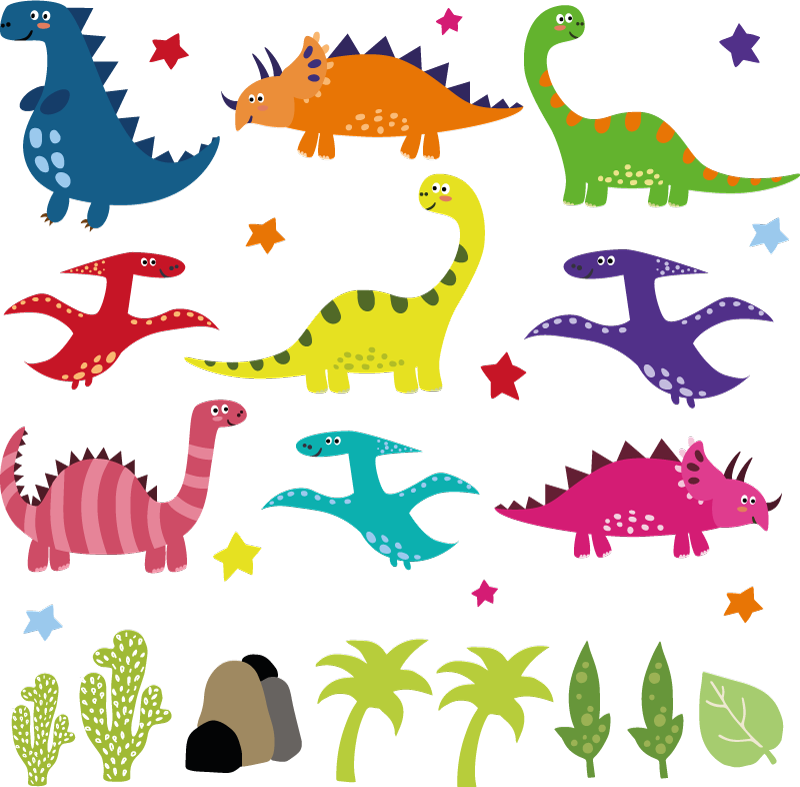 Vinyl teppich tiere nordic dinosaurier bunt cartoon set - TenStickers