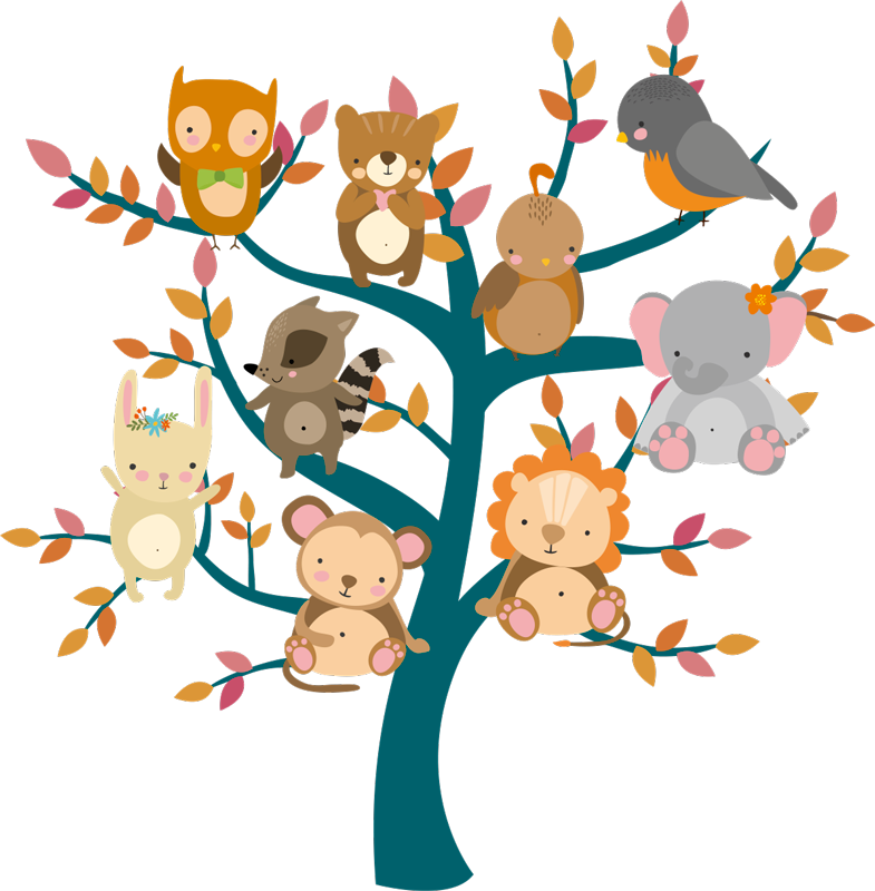 Vinyl teppich tiere baum mit babys - TenStickers
