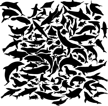 Vinyl teppich tiere in schwarz mit maritimen motiven - TenStickers