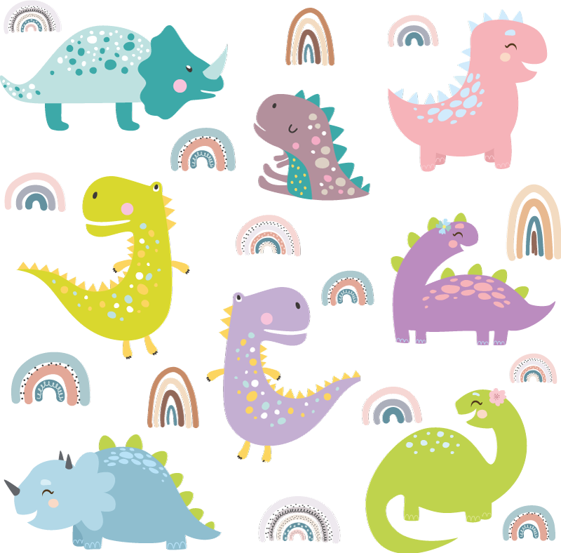 Vinyl teppich tiere nordic dinosaurier mit regenbogen - TenStickers