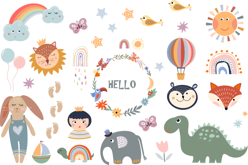 Vinyl teppich tiere für kinder im blumen-design - TenStickers