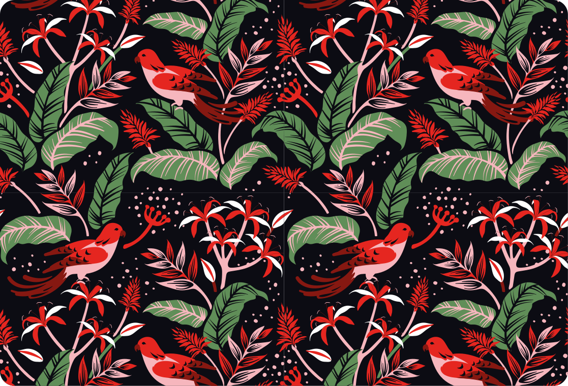 Vinyl teppich tiere mit rotem und pinkem blättermuster - TenStickers