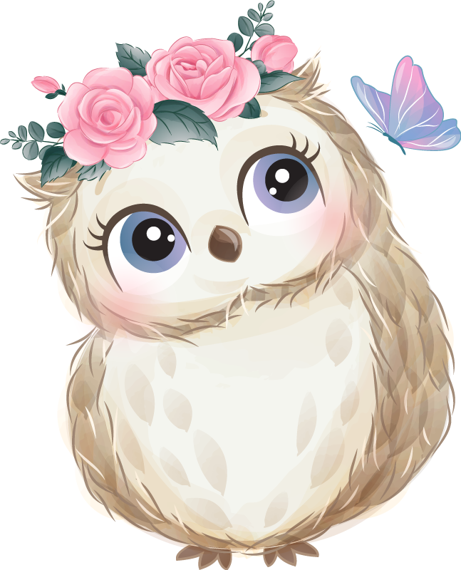 Vinyl teppich tiere mit baby-eule und blumen - TenStickers