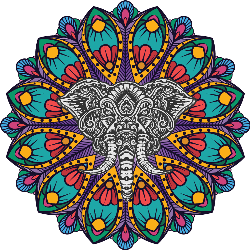 Vinyl teppich tiere bunter elefant mandala - TenStickers