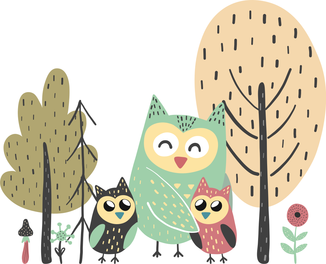 Vinyl teppich tiere bunte eulen im baum - TenStickers