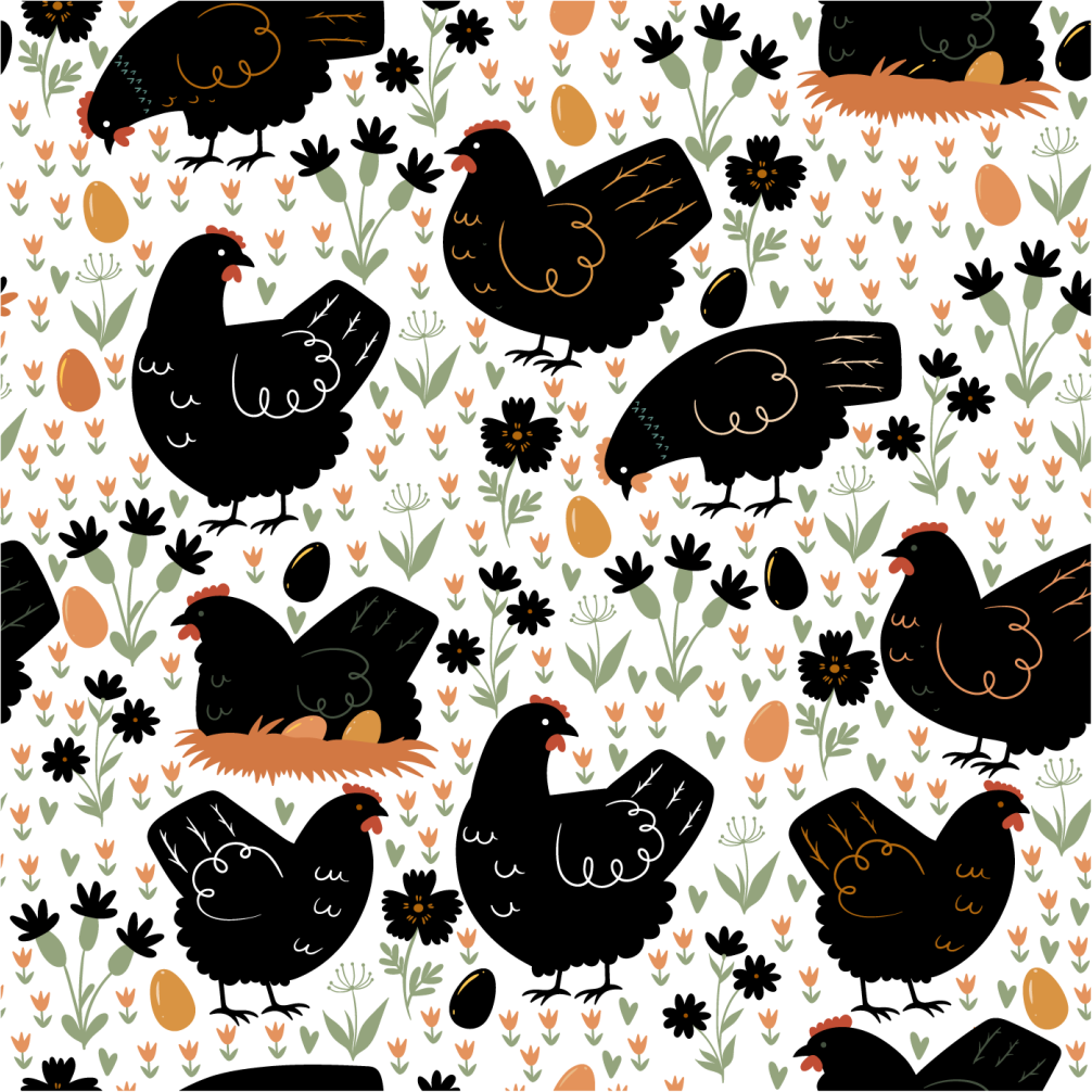 Vinyl teppich tiere mit schwarz-weißen hühnern - TenStickers