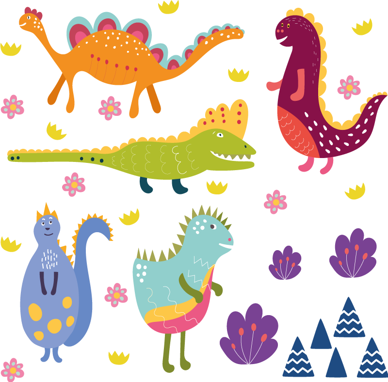 Vinyl teppich tiere nordisches dinosaurier set handgemalt - TenStickers
