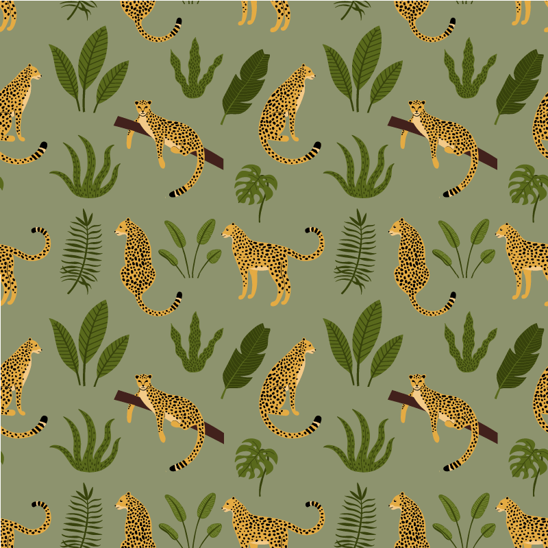 Vinyl teppich tiere im floralen dschungel leoparden design - TenStickers