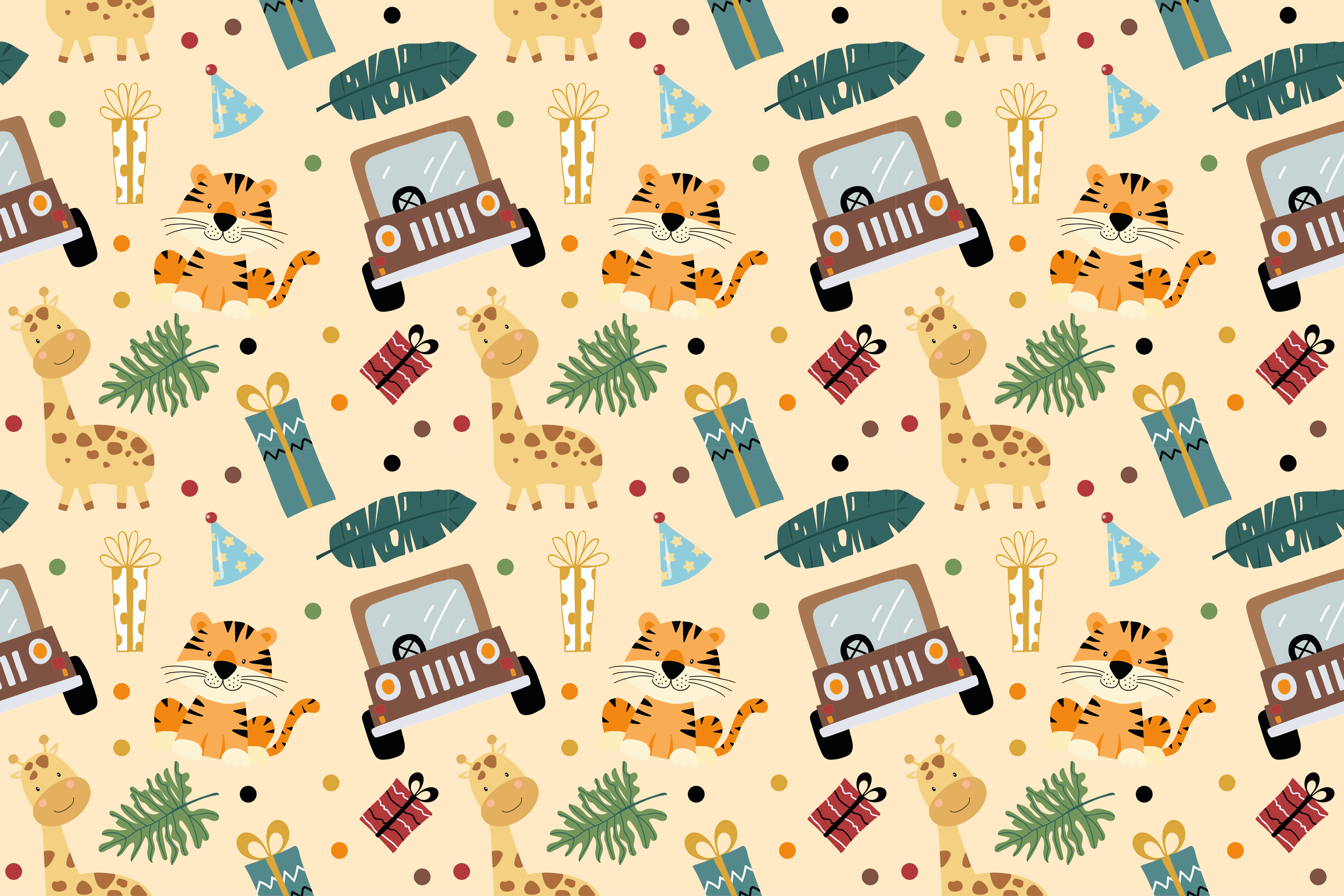 Vinyl teppich tiere safari tiere mit auto - TenStickers