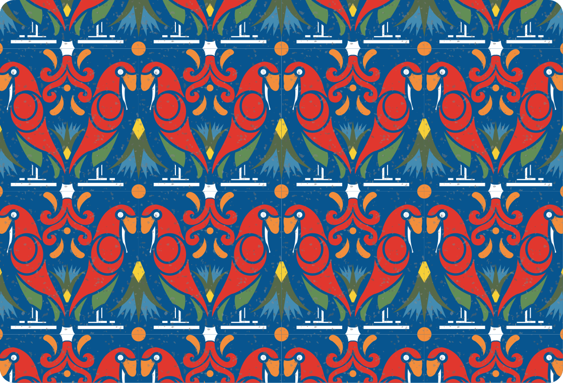 Vinyl teppich tiere mit floralen motiven auf blau - TenStickers