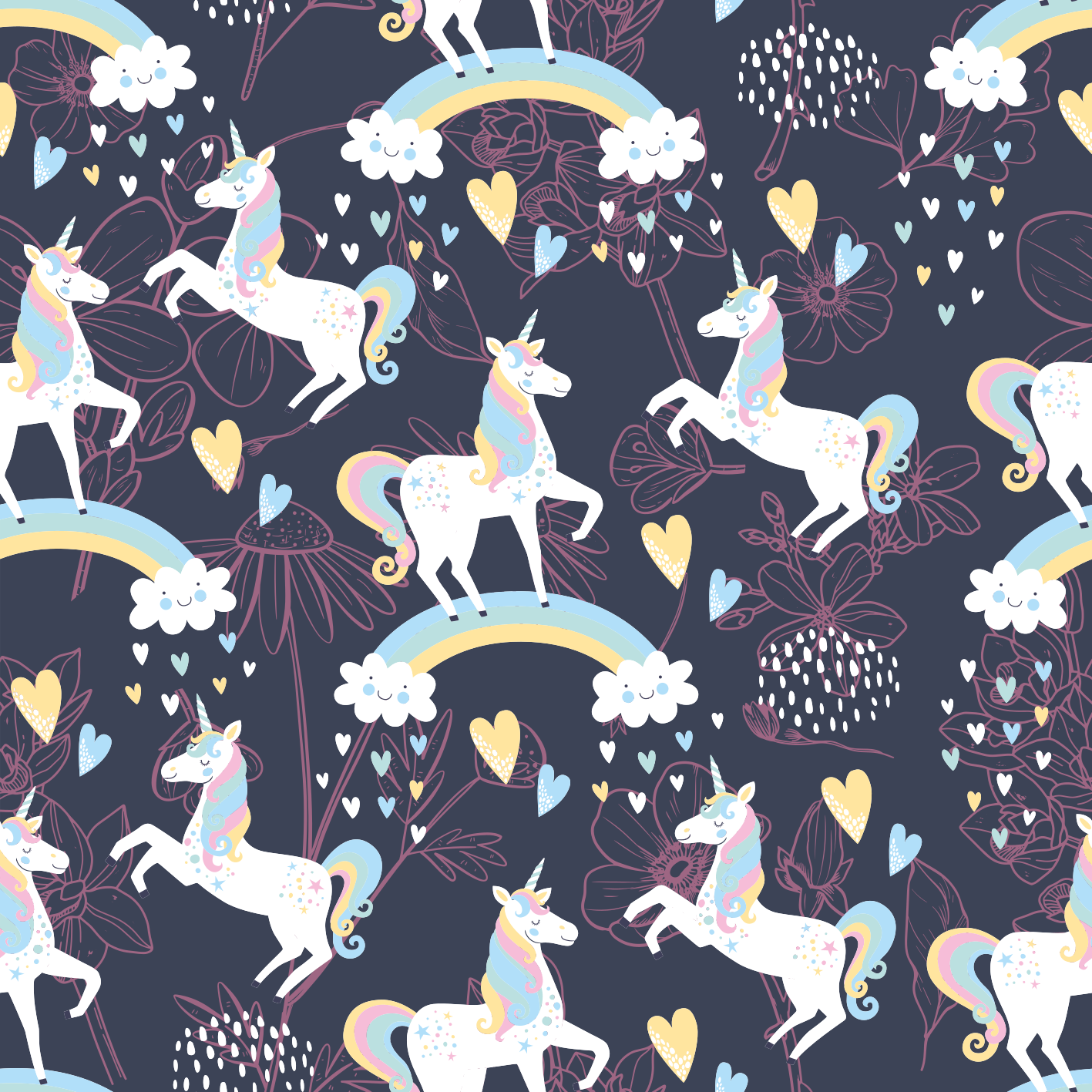 Vinyl teppich tiere mit pinken einhörnern und blumenmuster - TenStickers