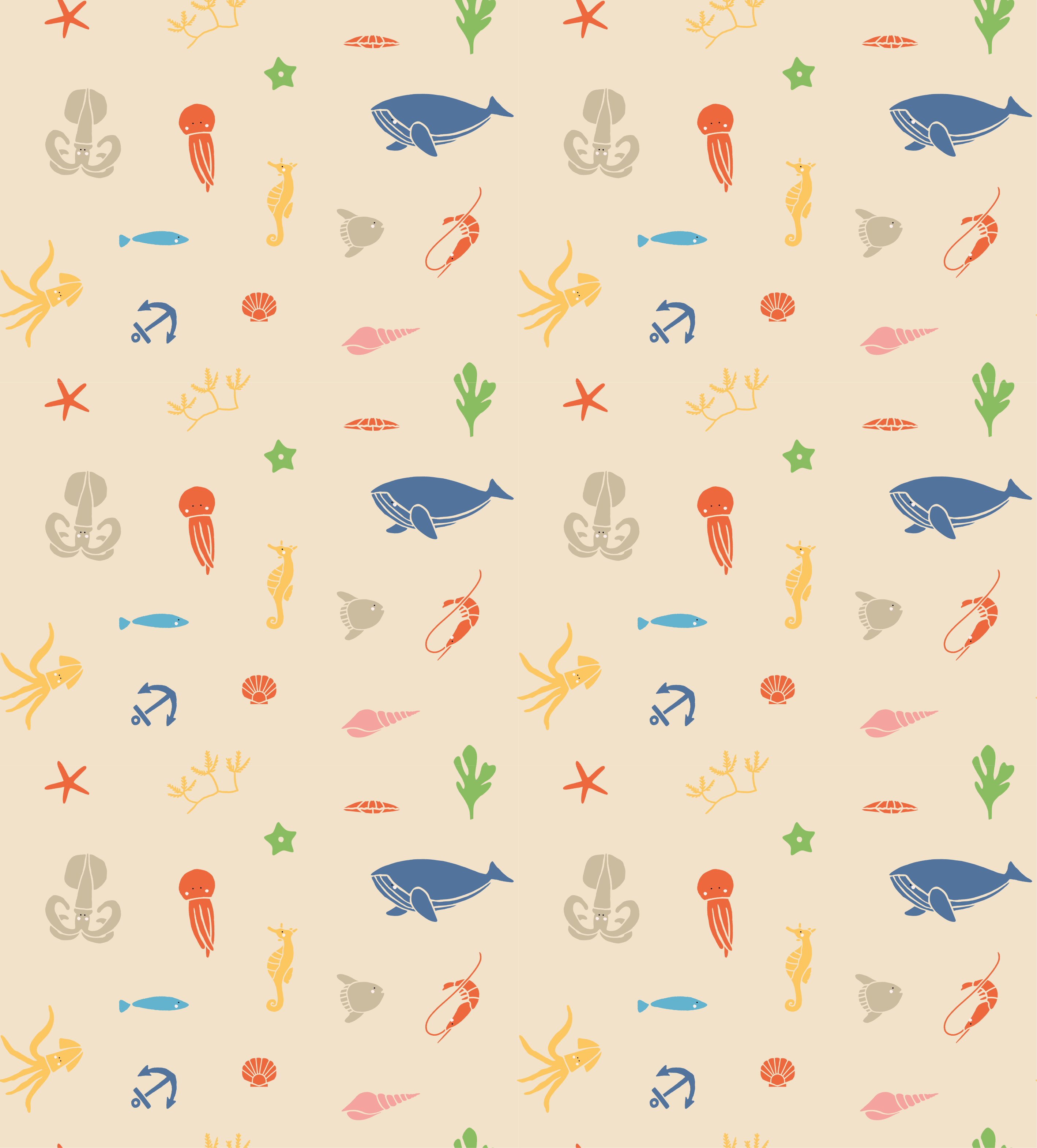 Vinyl teppich tiere mit meeresbewohnern auf hellem beige - TenStickers