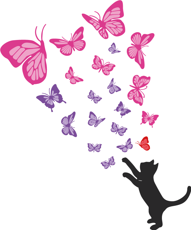 Vinyl teppich tiere verspielte katze schmetterlinge - TenStickers