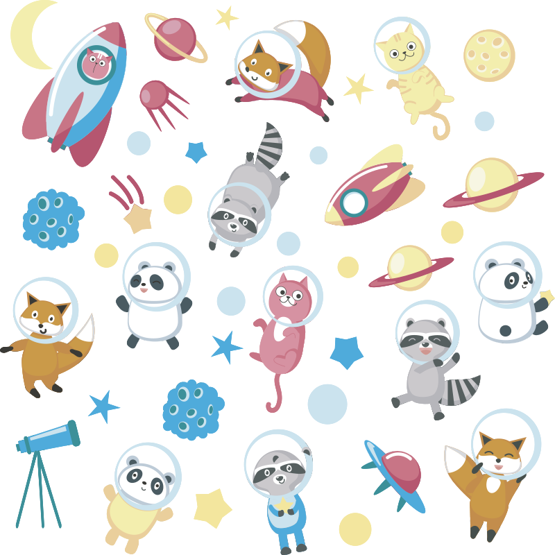 Vinyl teppich tiere süße tierastronauten - TenStickers